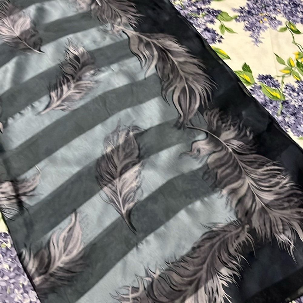 Greys with stripes and leave pattern, sheer silk
